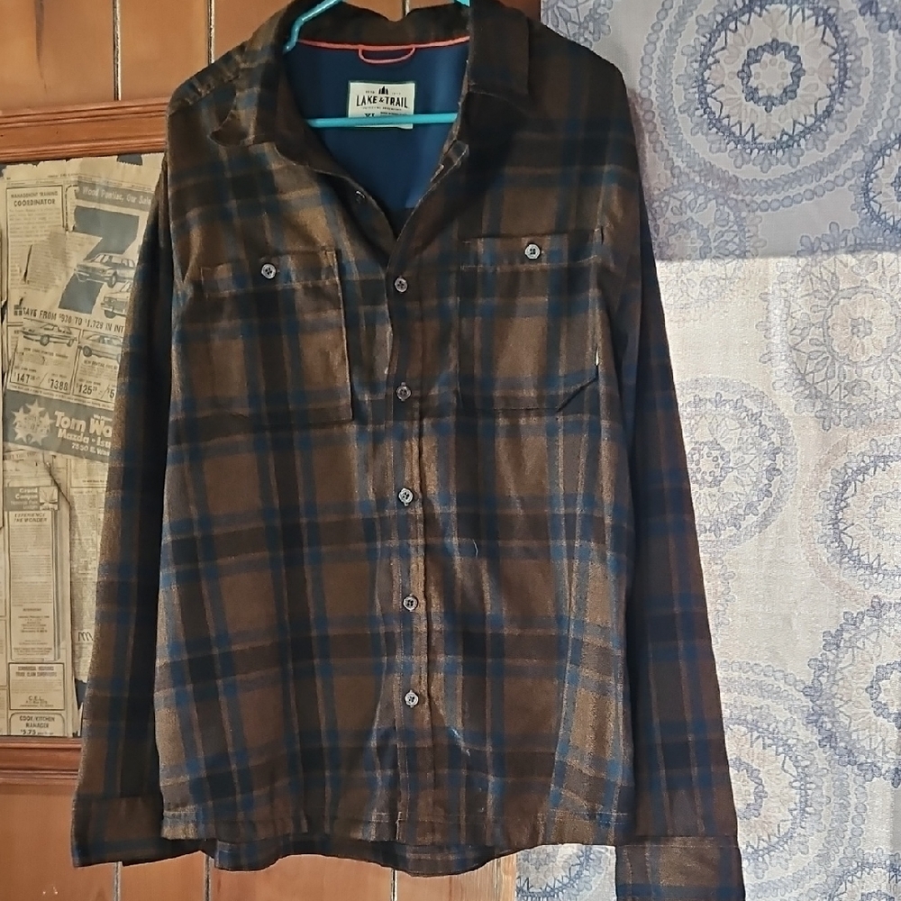 Lake & Trail Men's Brown and Blue Plaid Shirt Jacket